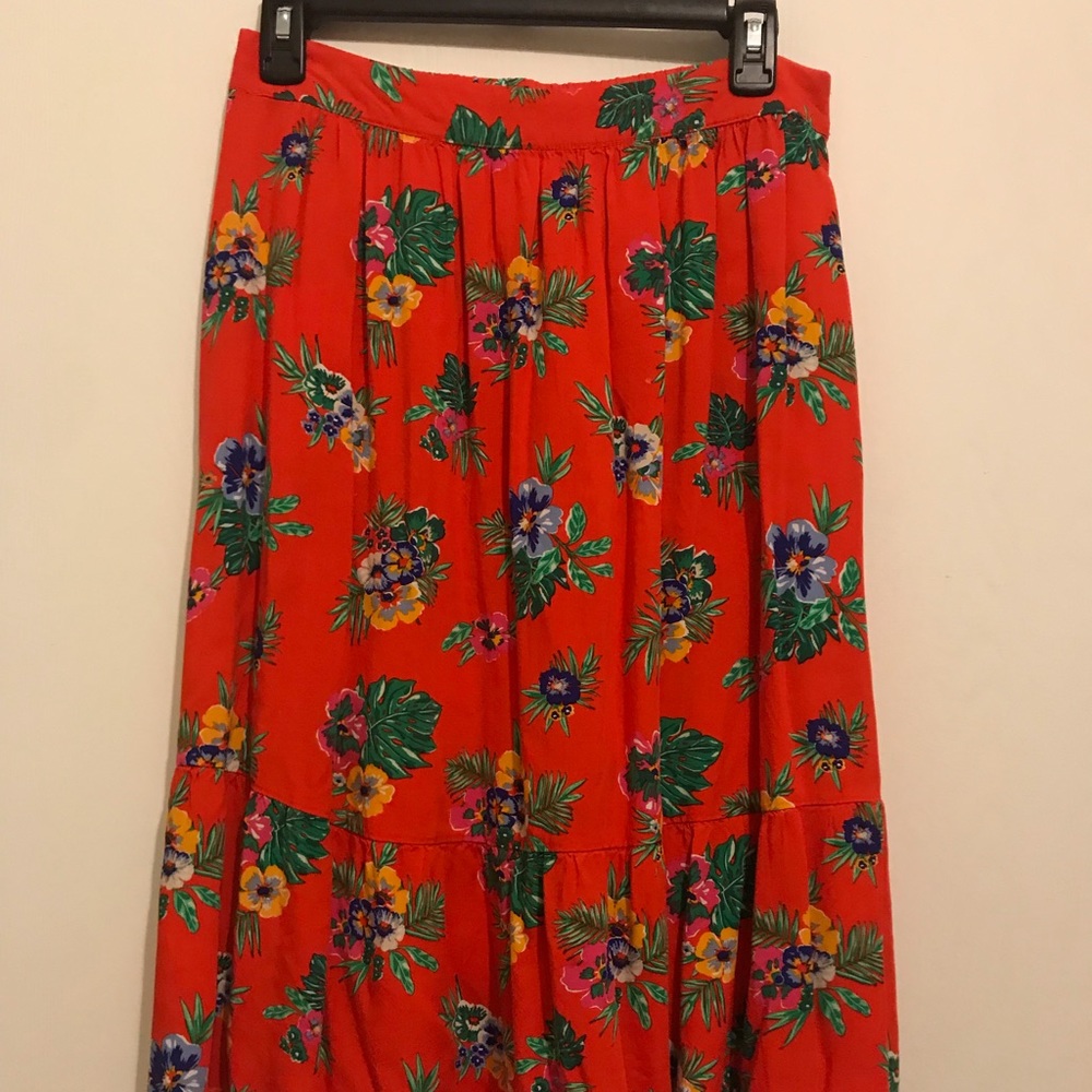 Red Floral Midi Skirt